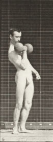 Plate 321 A:  Lifting a 50 lb. dumbbell.  B:  Posing — figure reference